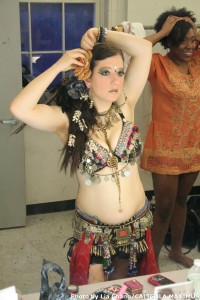 Belly Dancer Sarah Hassan and Alexandra Bernard backstage at the Ellen Stewart Theatre in New York. Photo by Lia Chang